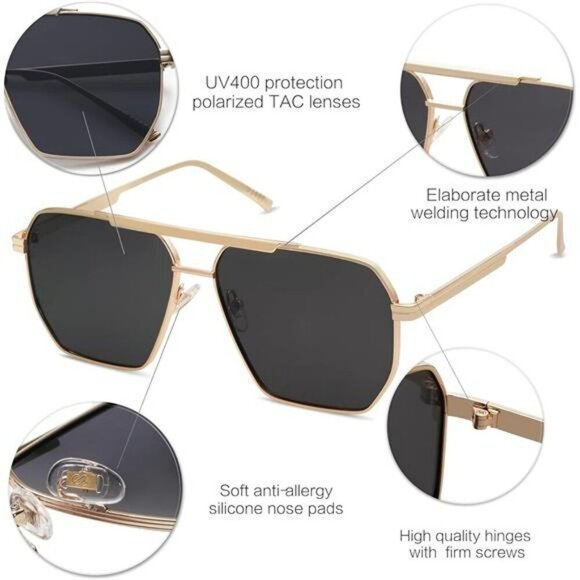SOJOS Oversized Polarized Square Sunglasses Women Men Retro Aviator UV - Picture 4 of 7
